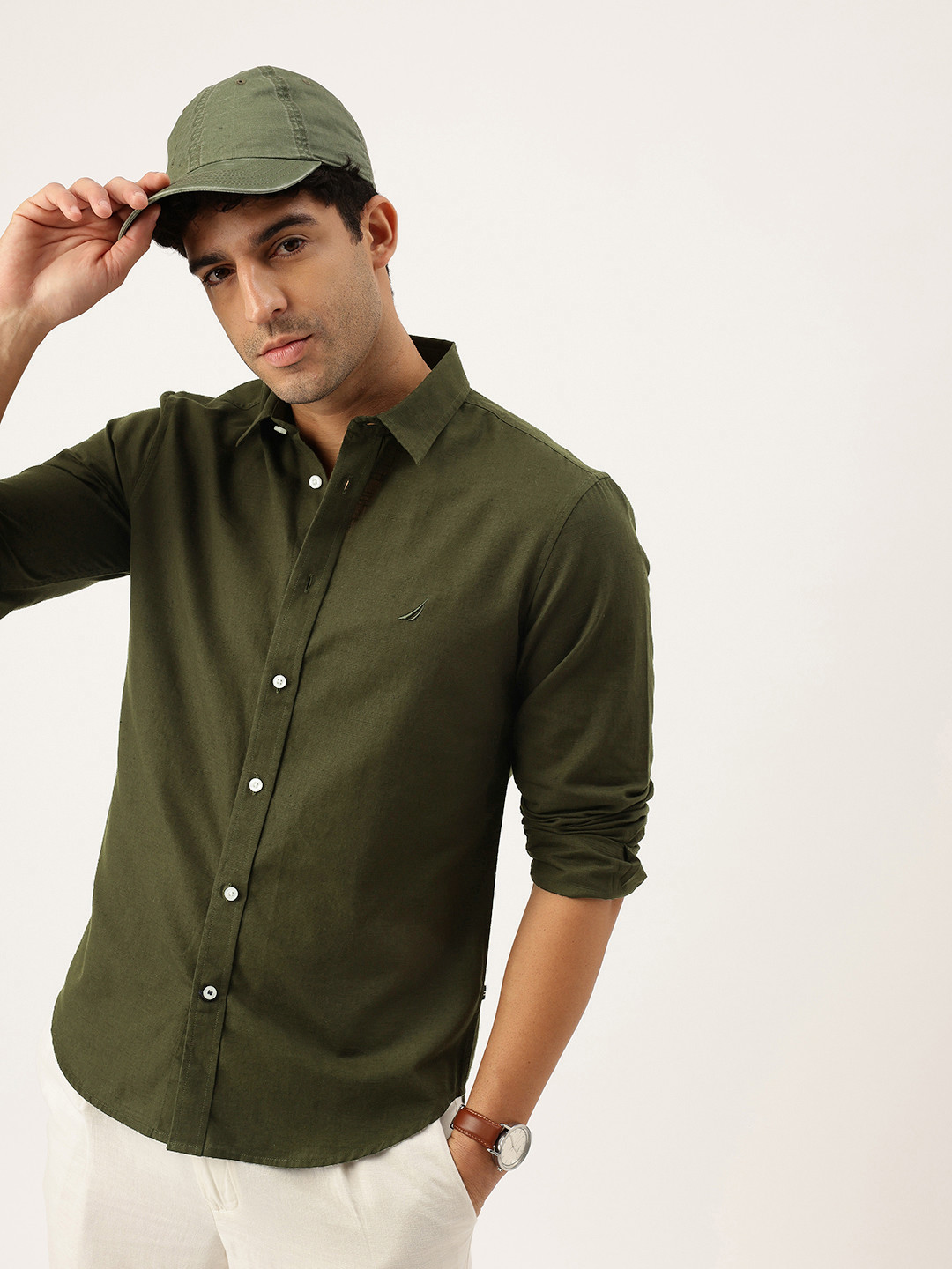 Nautica Slim Fit Cotton Linen Casual Shirt