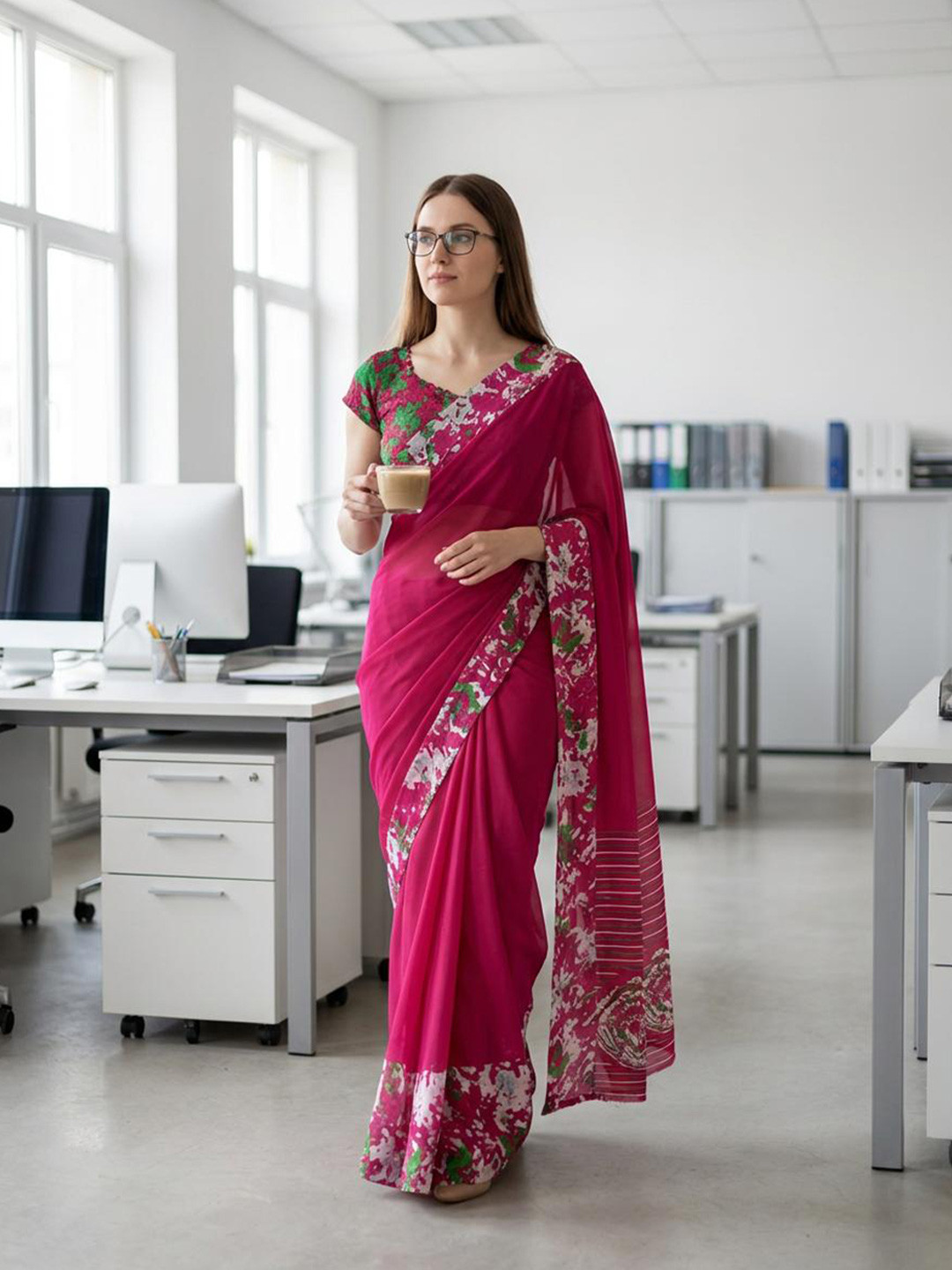 STYLETONE Floral Poly Georgette Designer Saree