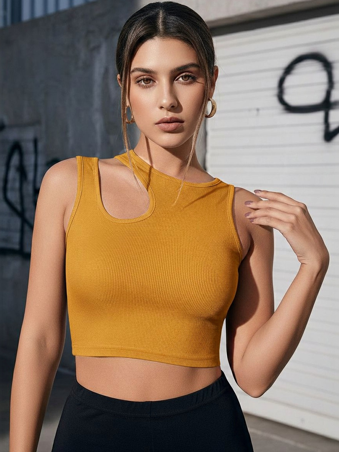Mustard Yellow Keyhole Crop Top