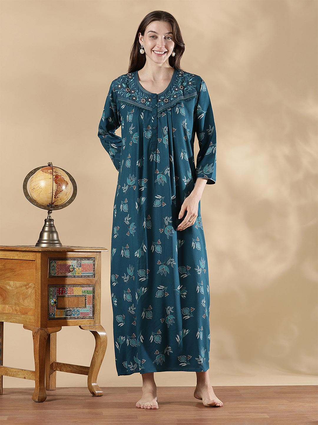 9shines Label Women Printed Maxi Nightdress