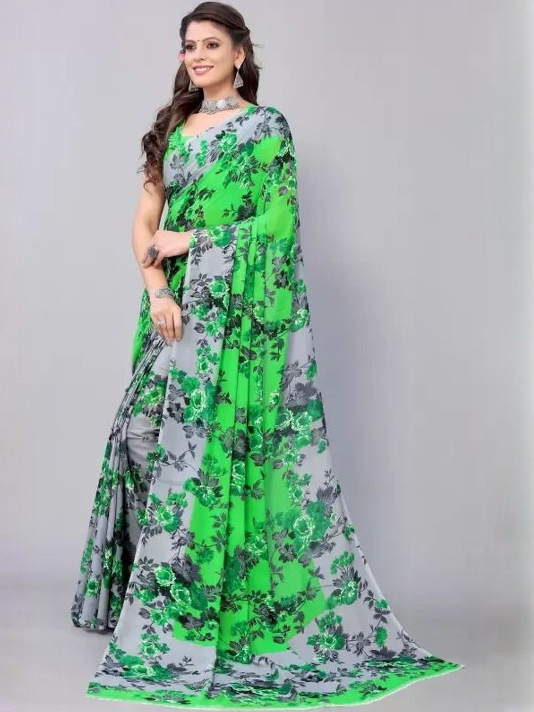 Varutex Floral Poly Georgette Saree