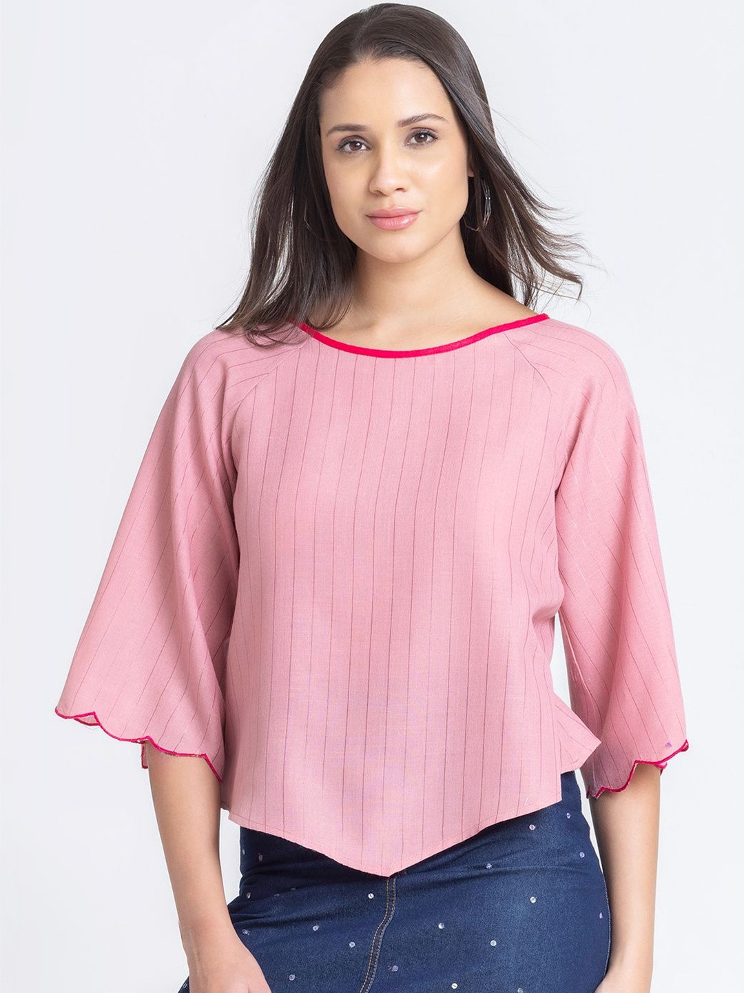 SHAYE Barbei Striped Boat Neck Crop Top