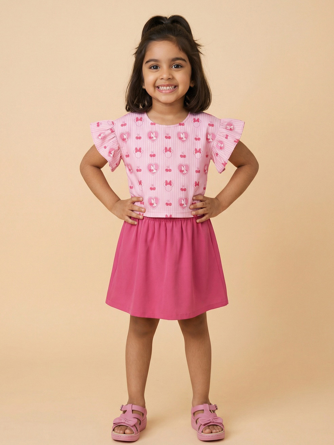 Nauti Nati Girls Graphic Printed Round Neck Top With Skirt Regular Fit Clothing Set