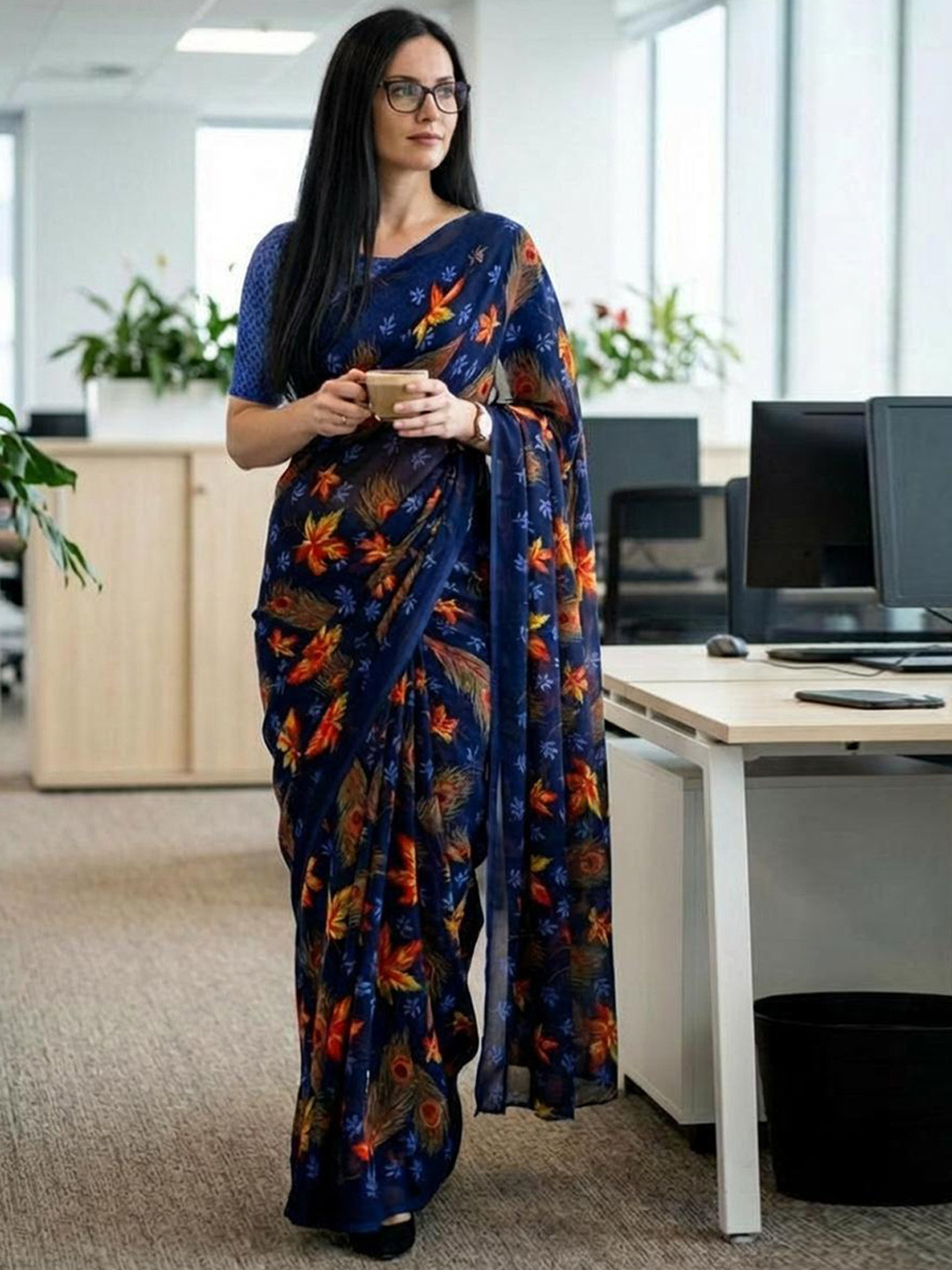 STYLETONE Ethnic Motifs Poly Georgette Designer Saree