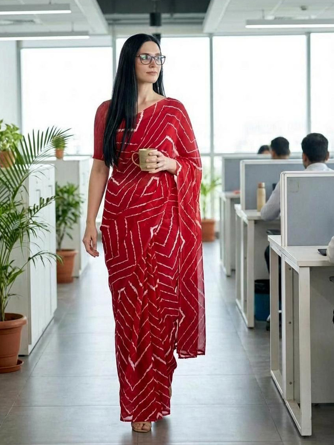 STYLETONE Leheriya Poly Georgette Saree