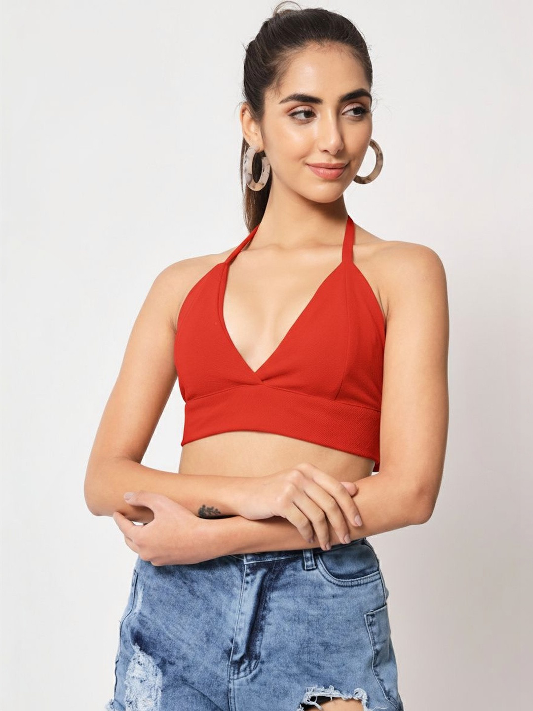 Istyle Can Ribbed Halter Neck Sleeveless Tank Crop Top
