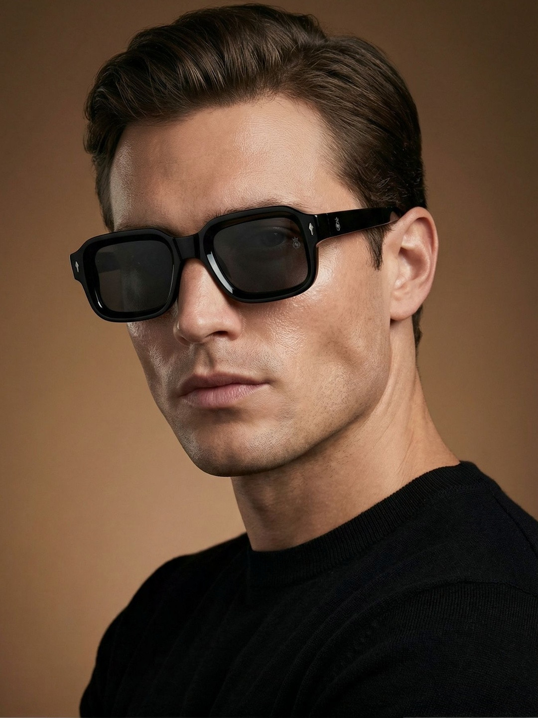 CROWNCHI Men Black Lens & Black Core with Sunglasses
