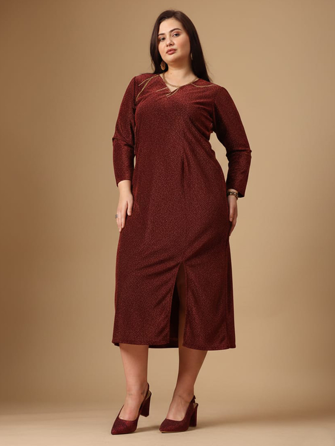 Curvy Lane Print Sheath Midi Dress