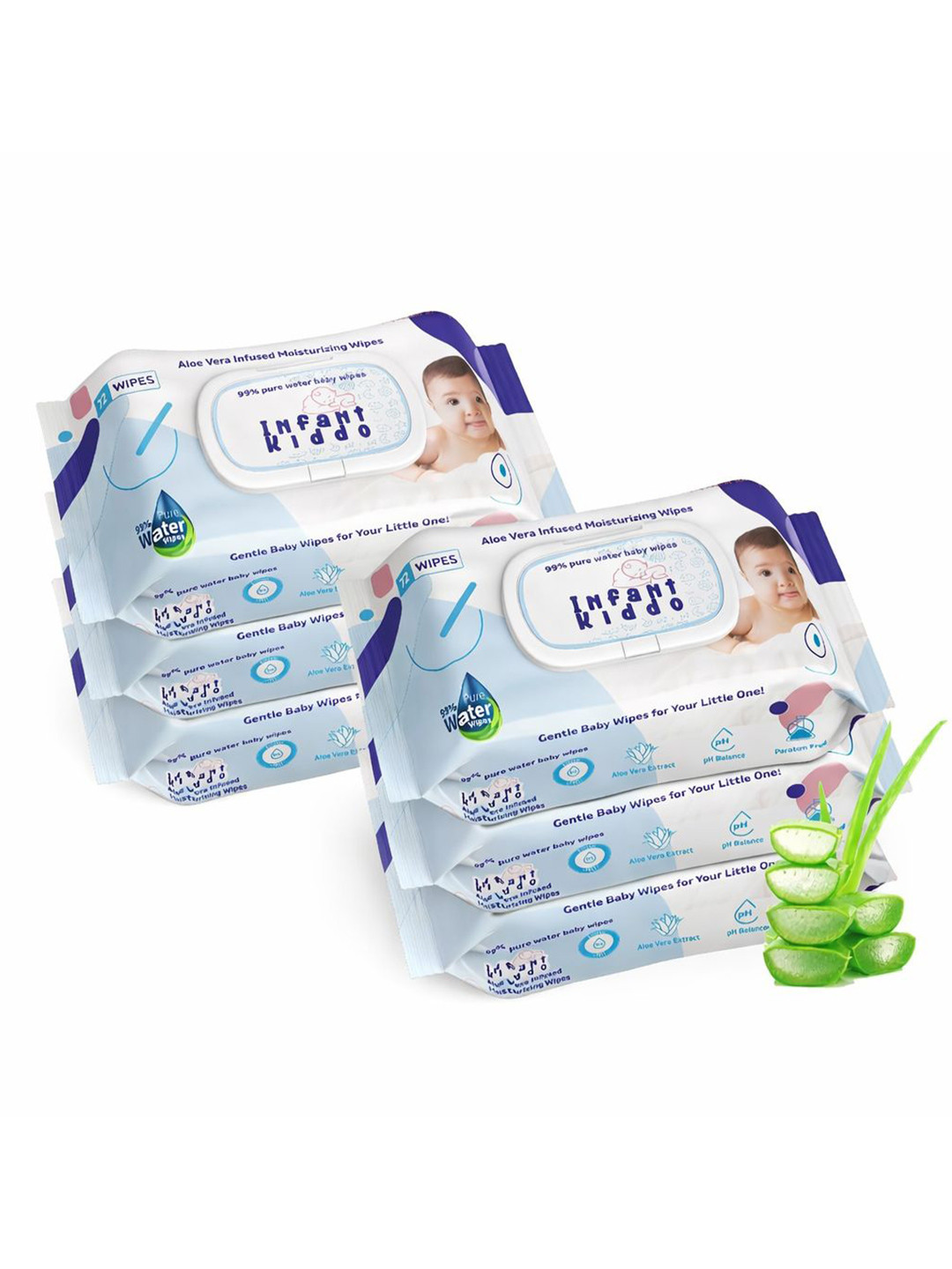 Infant Kiddo Set Of 6 Moisturising Baby Wipes - 72 Wipes Each