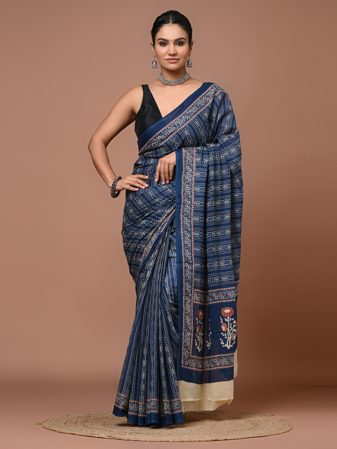 DATTA BUTTI Ethnic Motifs Pure Cotton Handloom Bagru Saree