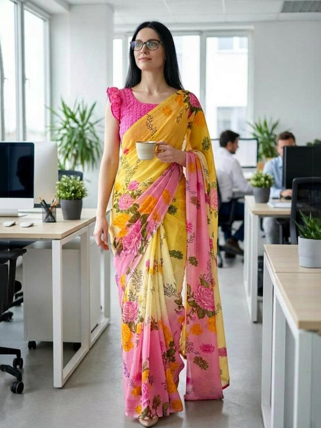 STYLETONE Floral Poly Georgette Saree