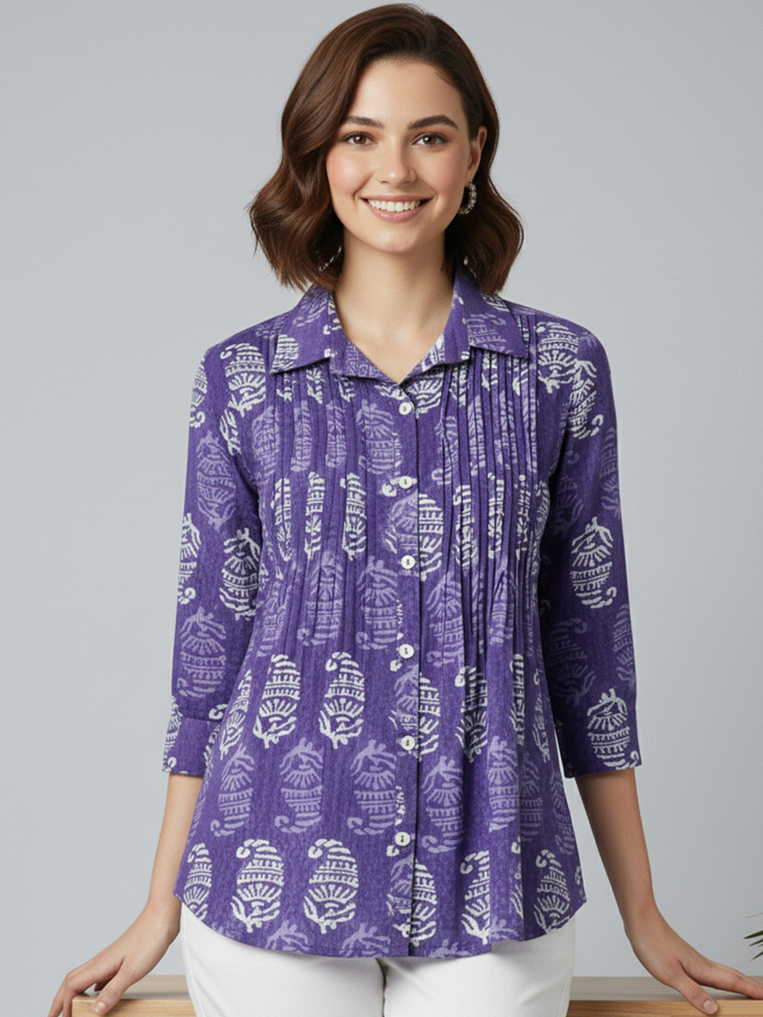 SITU Women Purple Printed Cotton Top