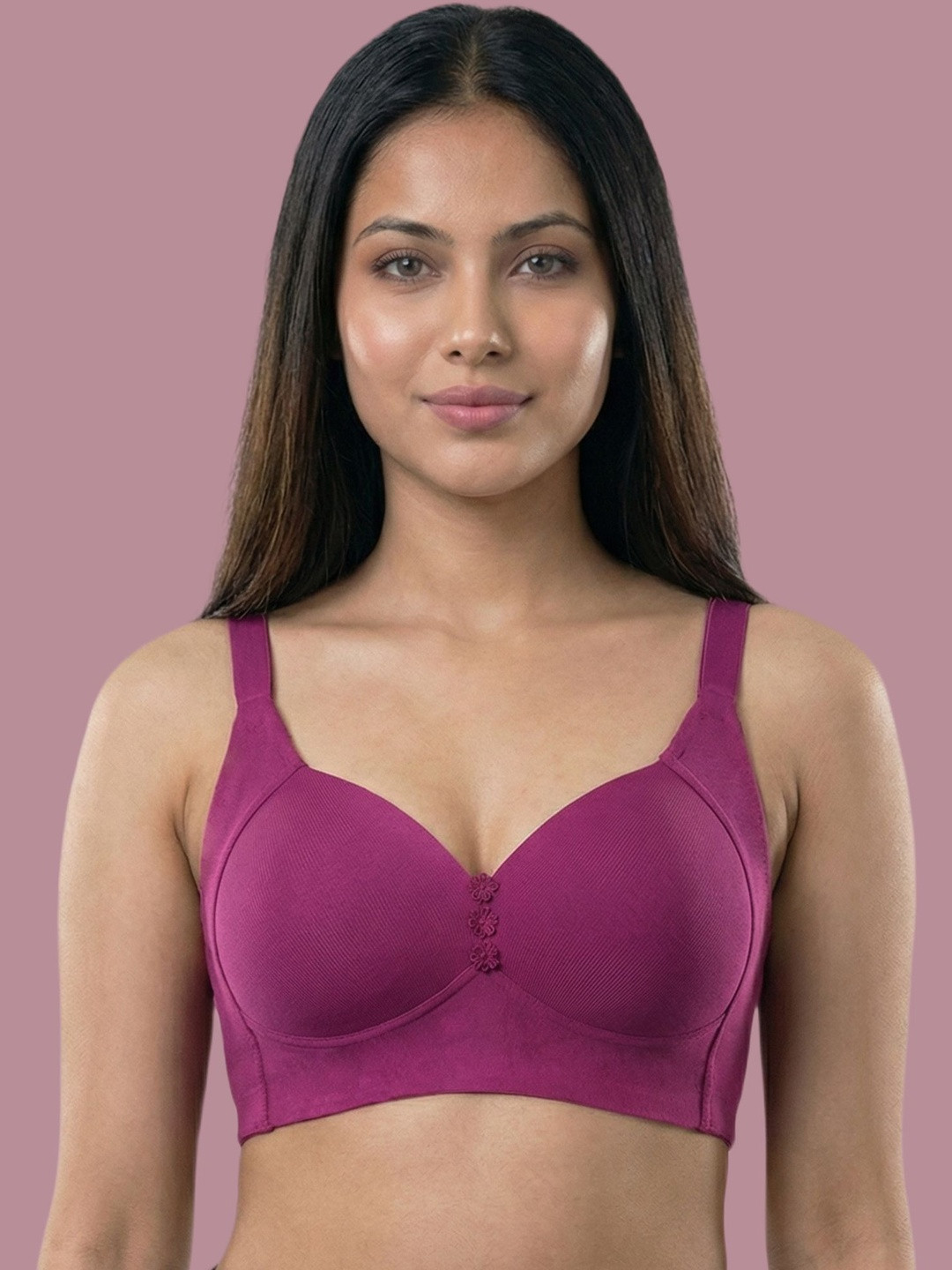 KOMLI Cotton Padded Plus-Size Non-wired Minimiser Bonded Bra with M-frame Neckline