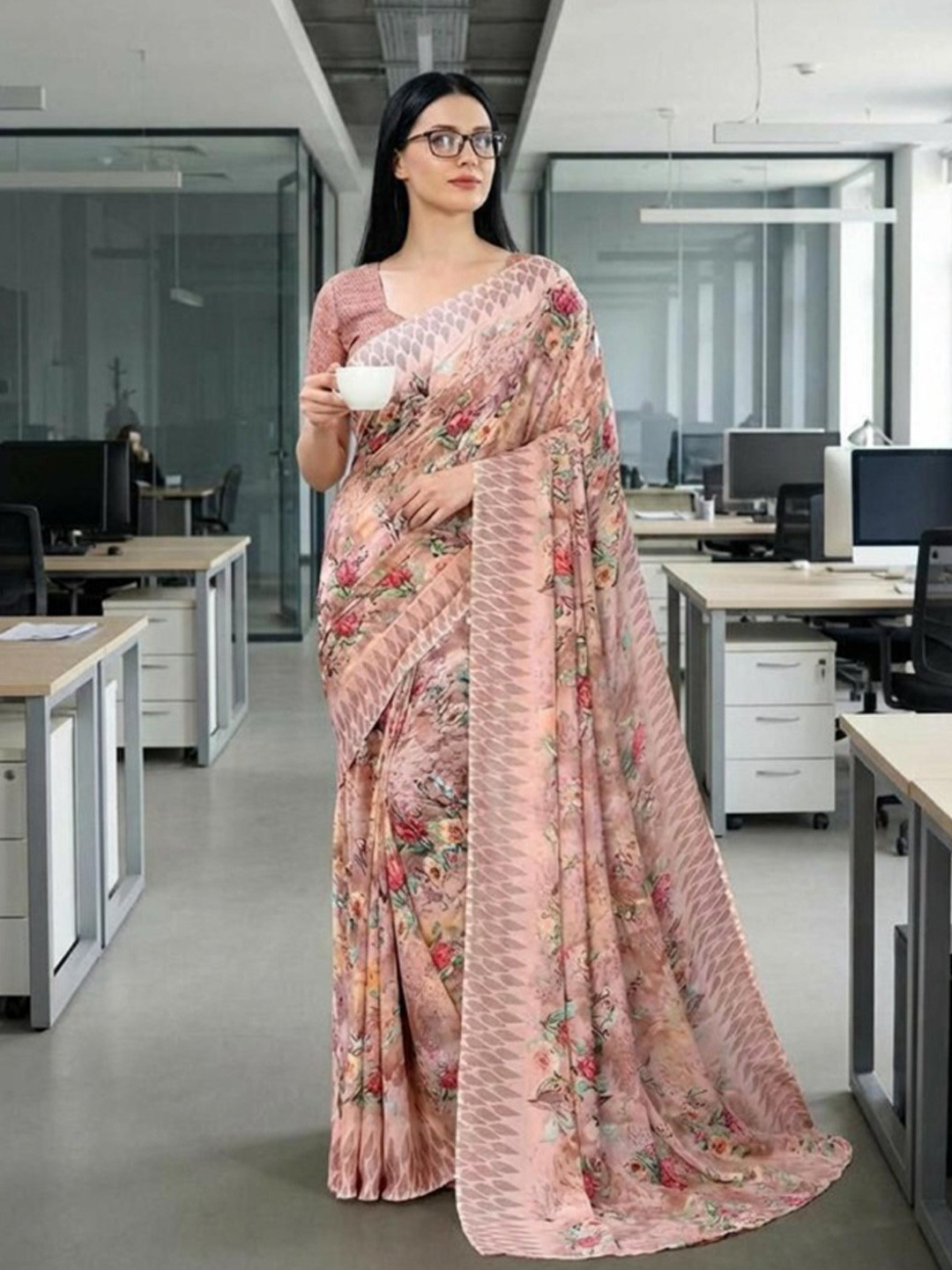 STYLETONE Floral Poly Georgette Saree