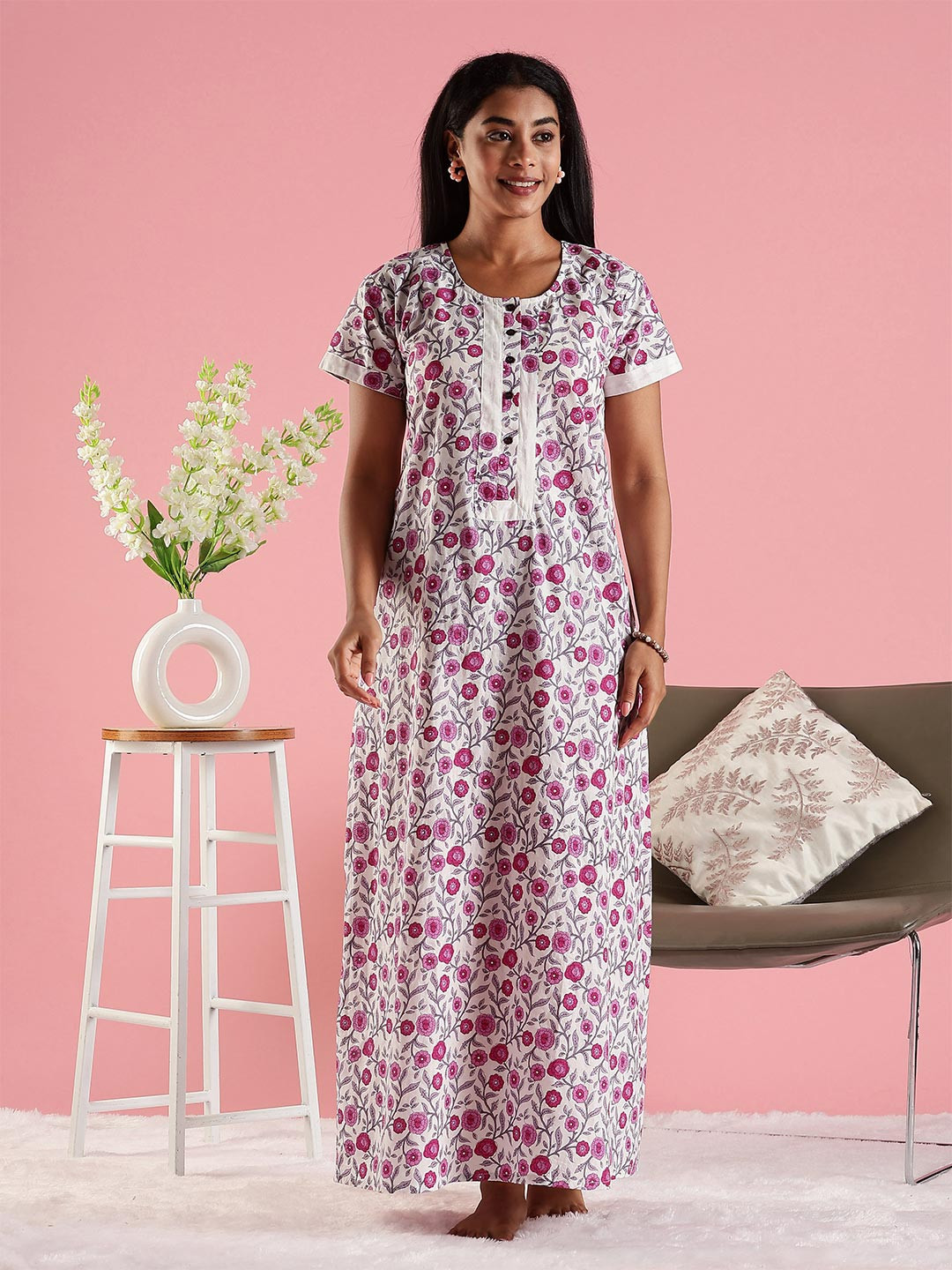 9shines Label Women Printed Jaipuri Pure Cotton Nightdress
