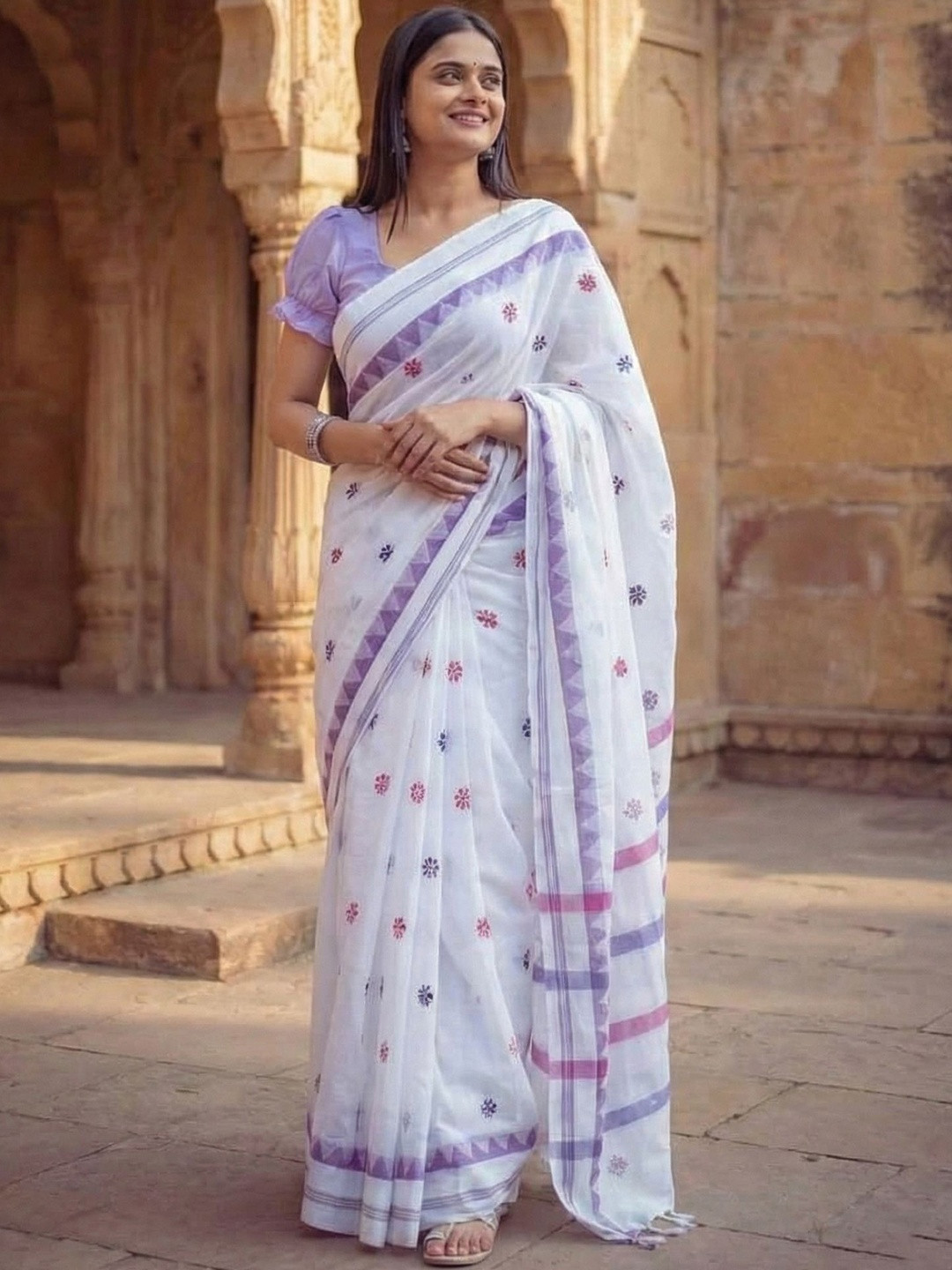 KALINI Ethnic Motifs Pure Cotton Handloom Taant Saree