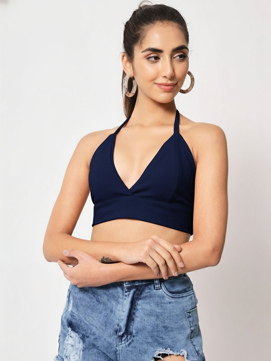 Istyle Can Ribbed Halter Neck Sleeveless Tank Crop Top