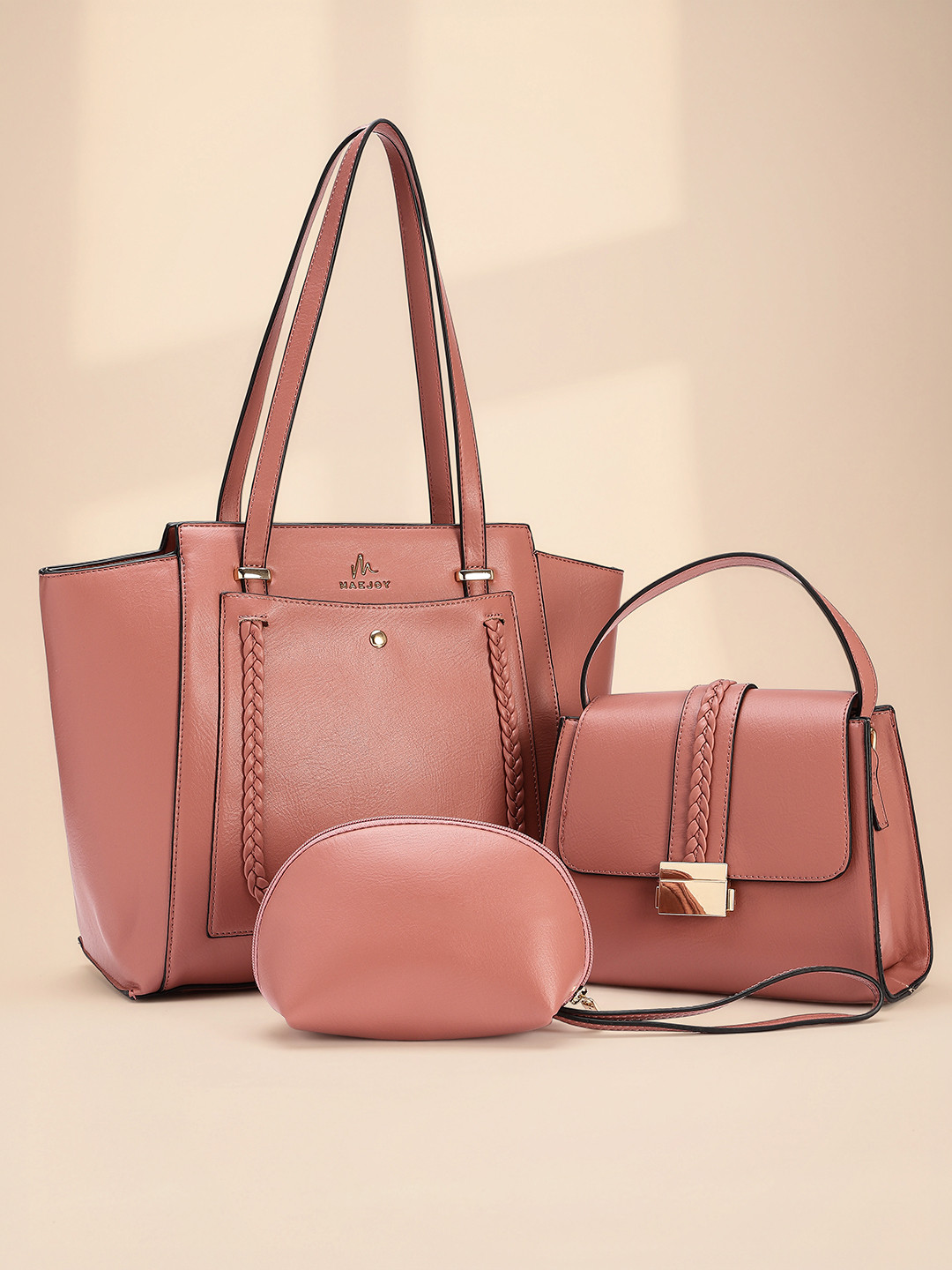 MAEJOY Pink Textured Set of 3- Tote, Satchel and Pouch