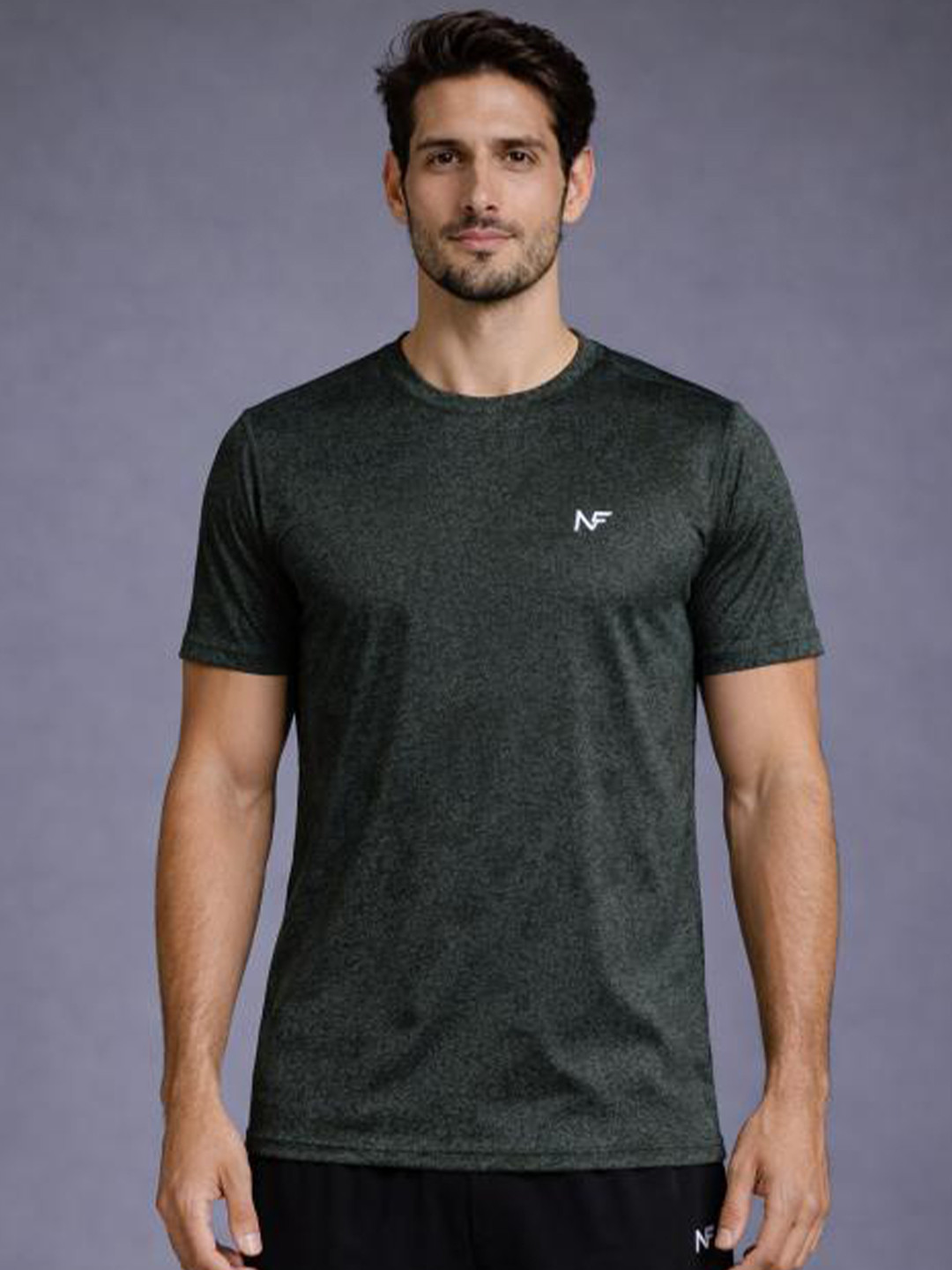 Naofit Men Anti Odour UPF50 Dark Green Sports or Gym Slim Fit Tshirt