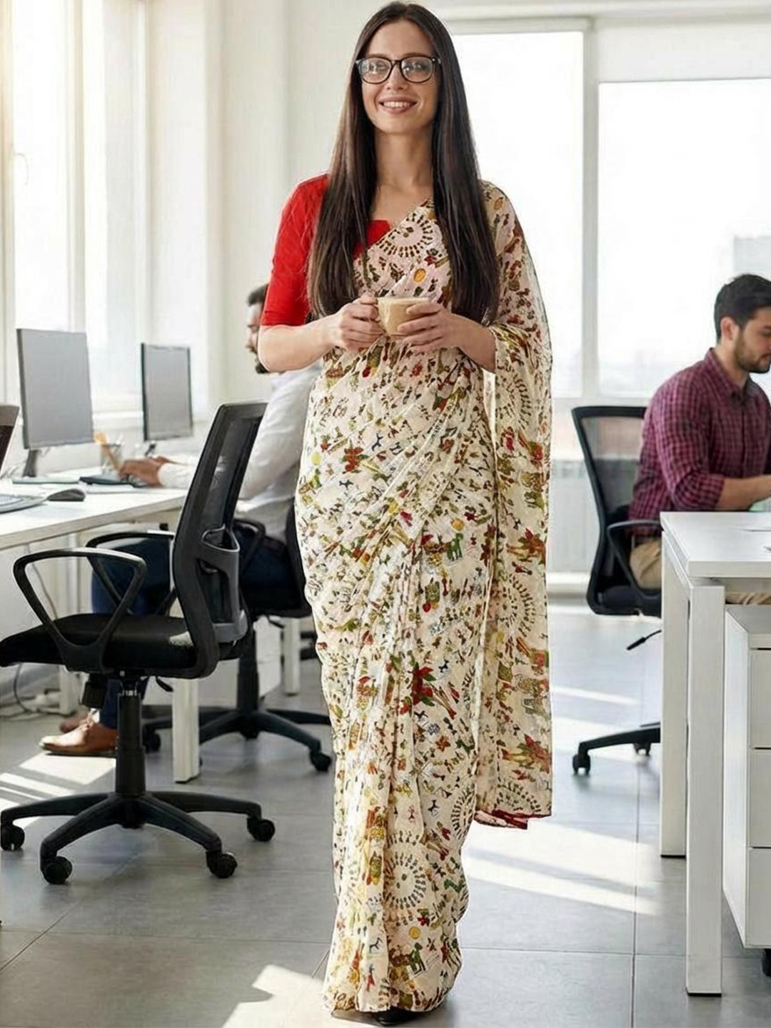 STYLETONE Ethnic Motifs Poly Georgette Saree