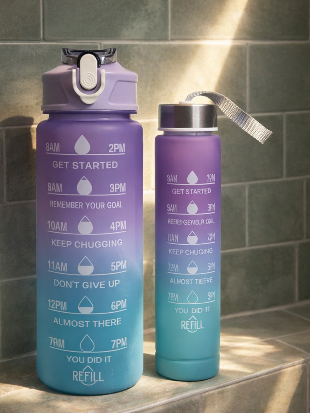 PIXNA Purple & Blue Motivational Water Bottle Set OF 2