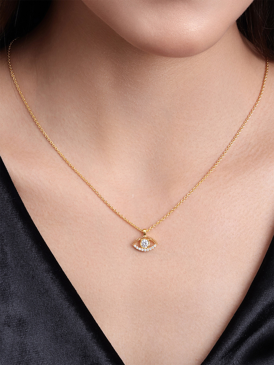 MALENA Gold-Plated Crystals Studded Evil Eye Pendant With Chain