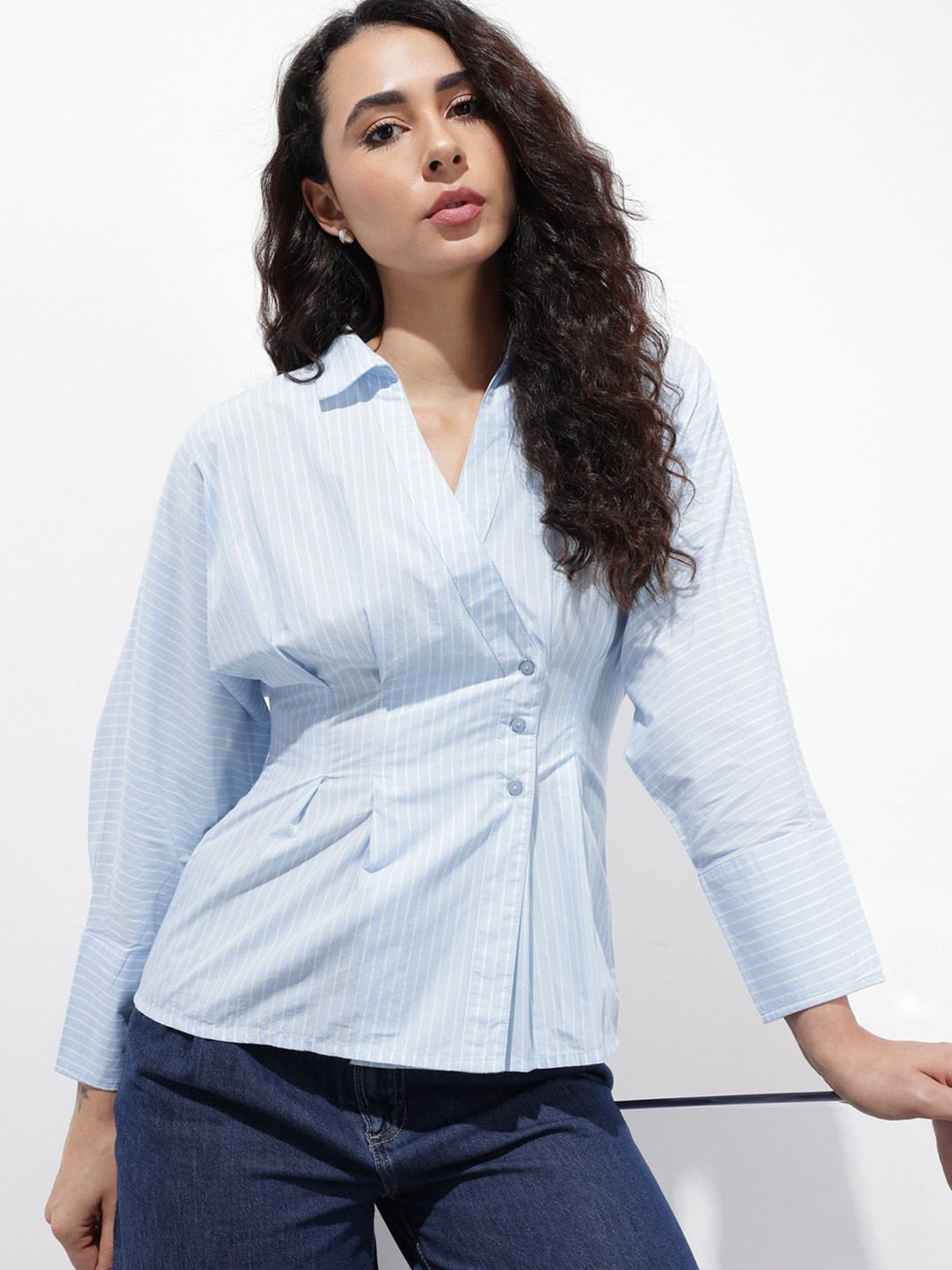 The Roadster Life Co. Striped Shirt Style Pure Cotton Top