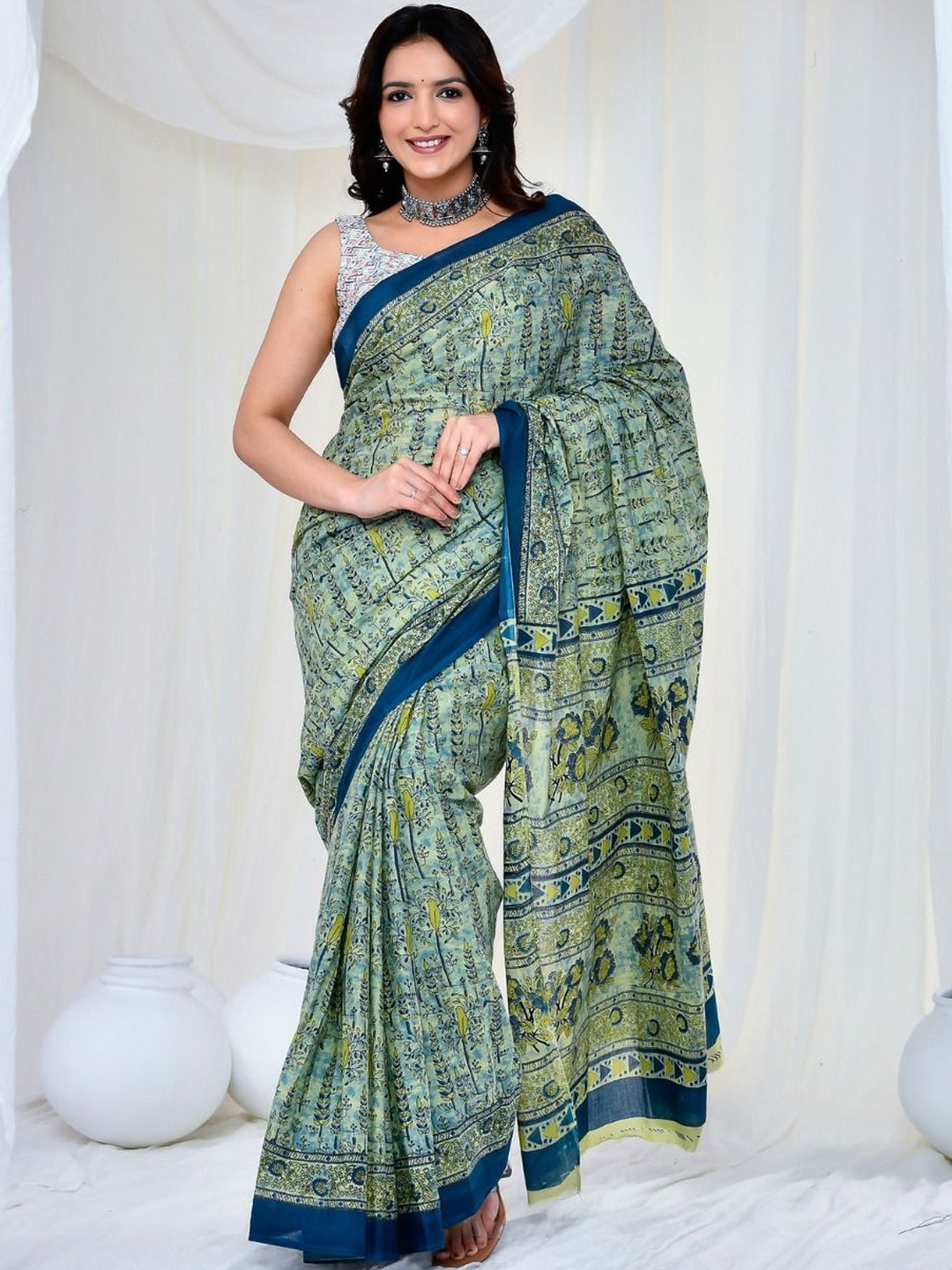 Doria Lifestyle Ethnic Motifs Pure Cotton Block Print Saree