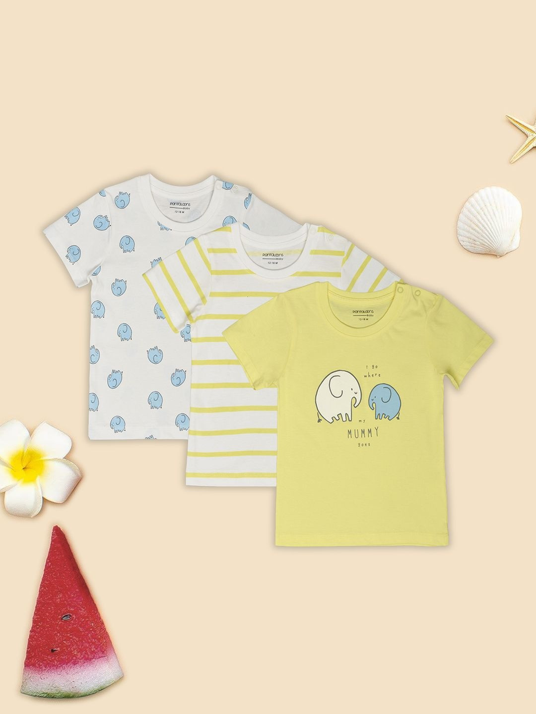 Pantaloons Baby Girls Pack of 3 Printed Pure Cotton T-shirt