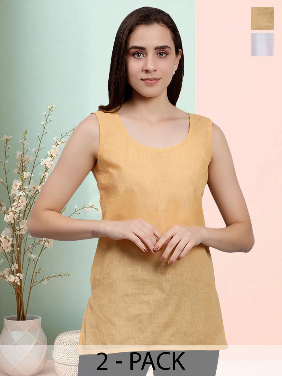 Seva Chikan Pack Of 2 Cotton Cover Up Camisole