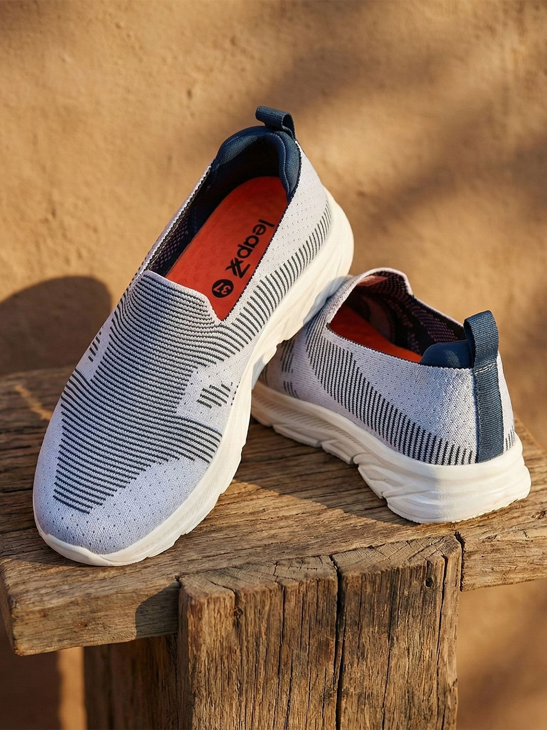 Liberty LEAP7X Women Grey & Teal Blue Knitted Slip-On Walking Shoes Cushioned
