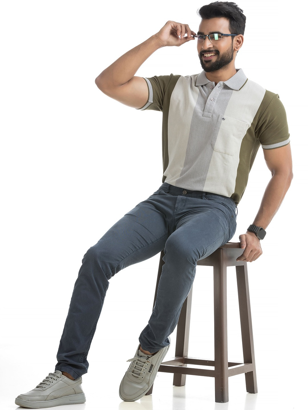 VITAL Men Striped Polo Collar T-shirt