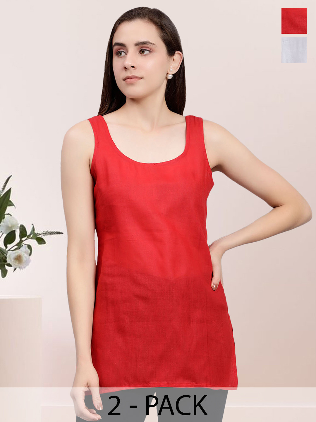 Seva Chikan Pack Of 2 Cotton Cover Up Camisole