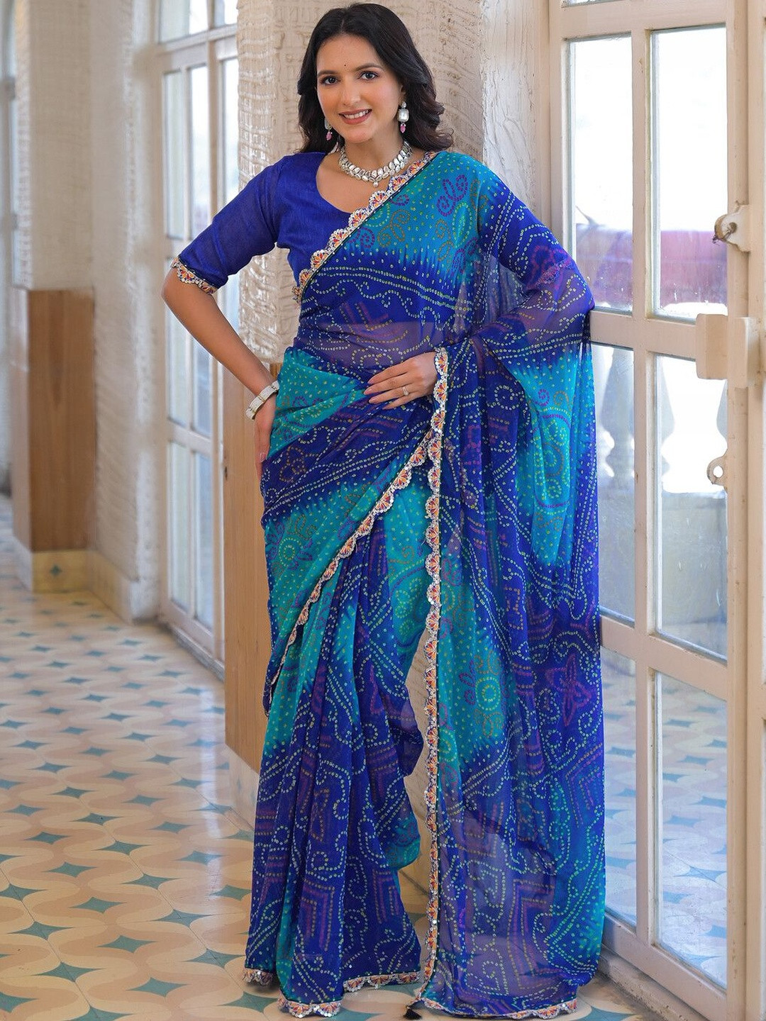 Mitera Bandhani Zari Poly Georgette Designer Bandhani Saree