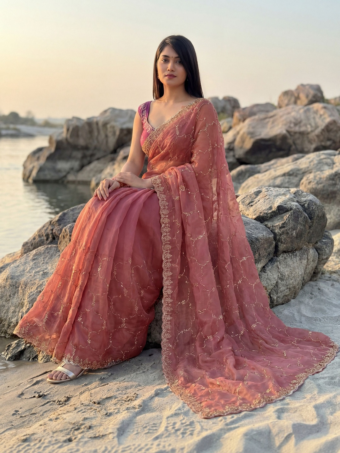Rasvidha Tissue Geometric Sequence Work Saree