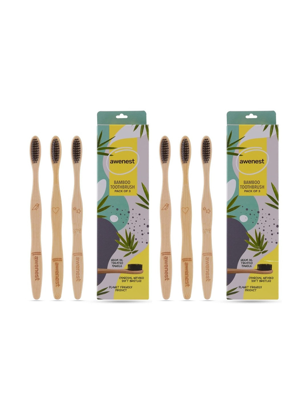 awenest Set Of 6 Bamboo Toothbrushes