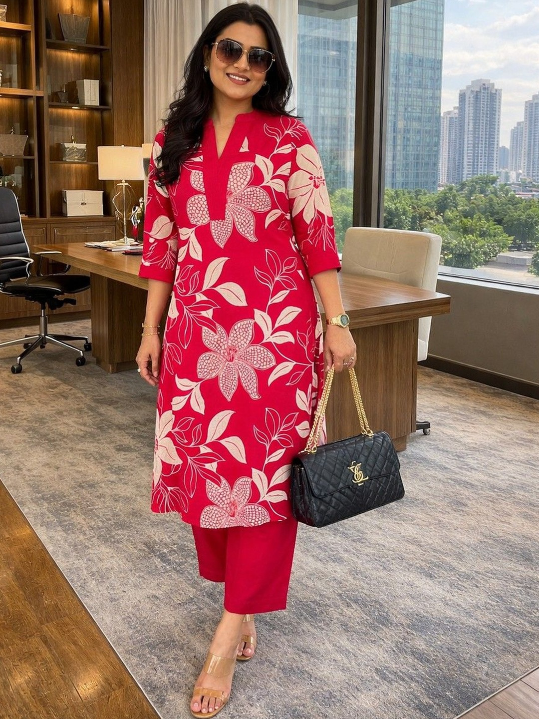 JANOI Women Floral Printed Regular Kurta with Trousers