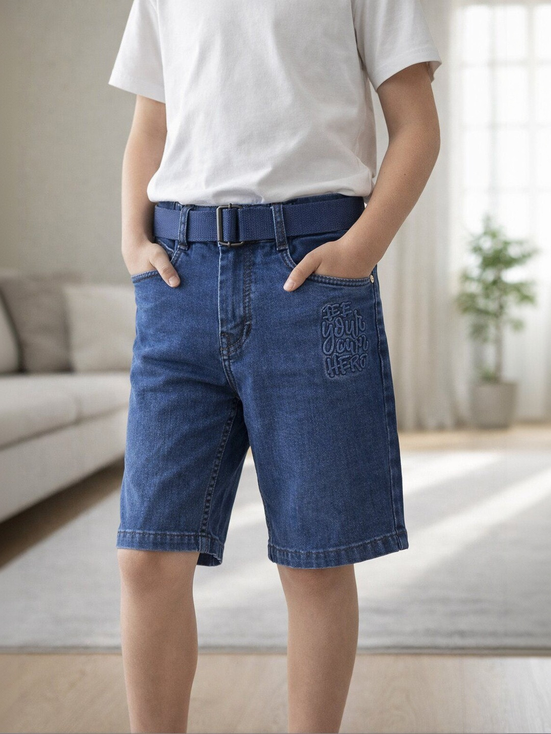 PUPPET-NX Boys Typography Denim Blend Running Denim Shorts