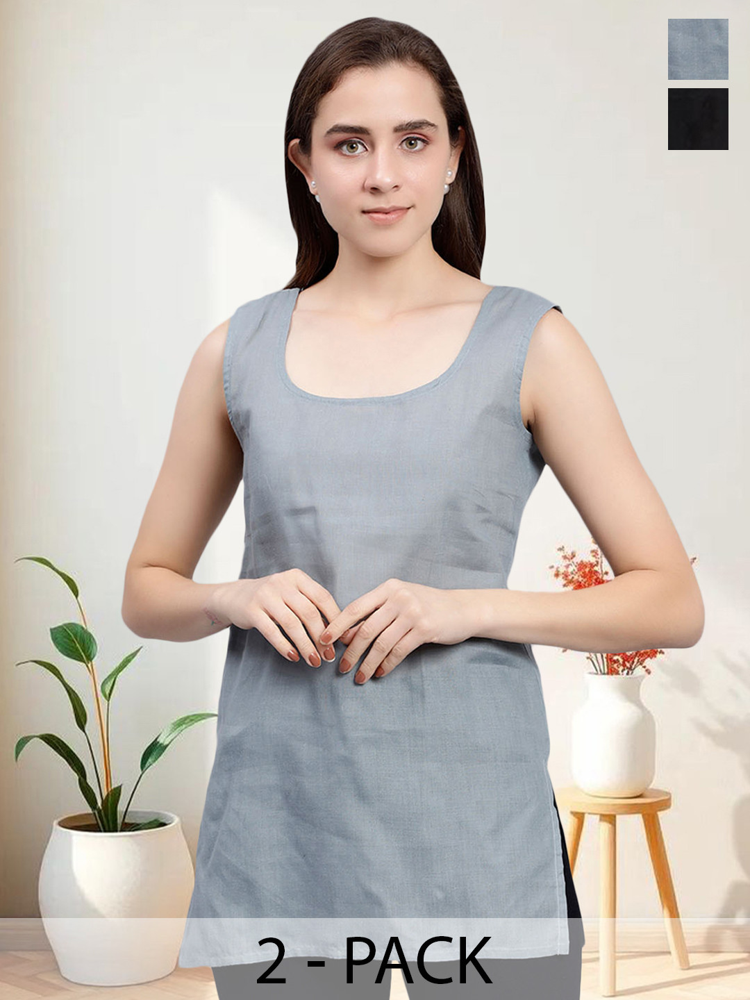 Seva Chikan Pack Of 2 Cotton Cover Up Camisole