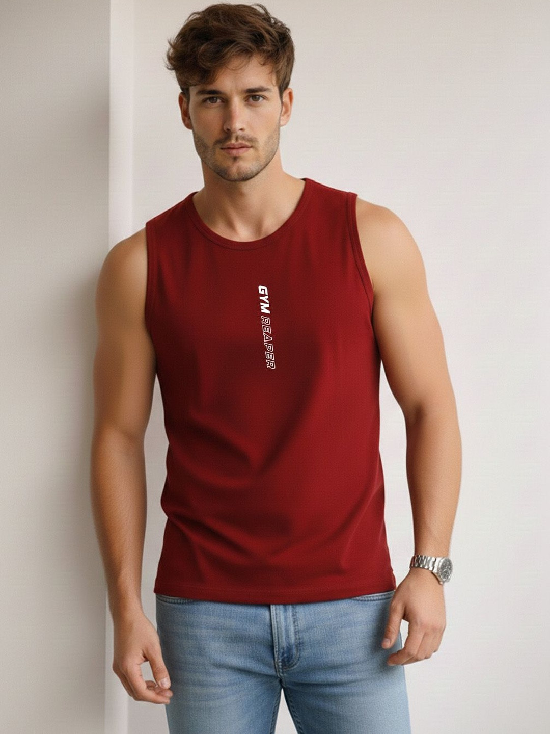 CRYPTIC Printed Cotton Gym Vest