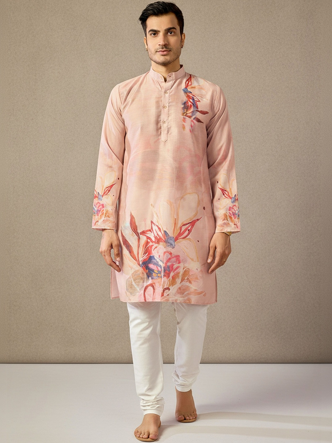RANGRAAG Men Floral Embroidered Flared Sleeves Thread Work Kurta