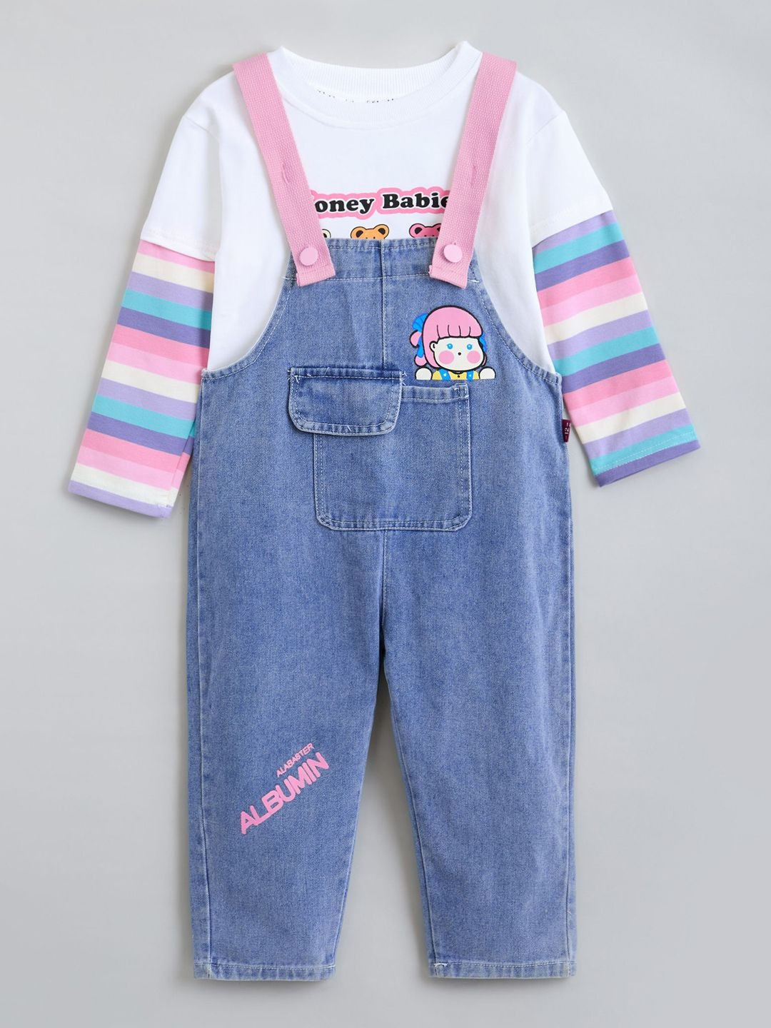 Hopscotch 2-Pc Striped T-shirt & Dungaree