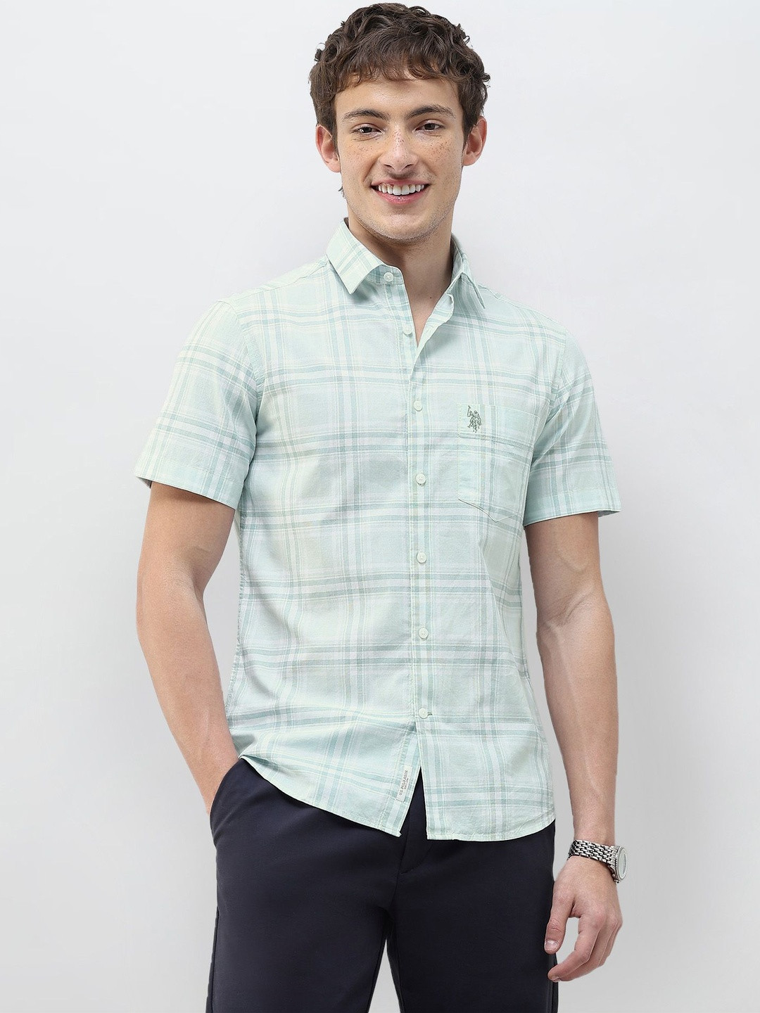U.S. Polo Assn.Tartan Checked Tailored Fit Pure Cotton Shirt