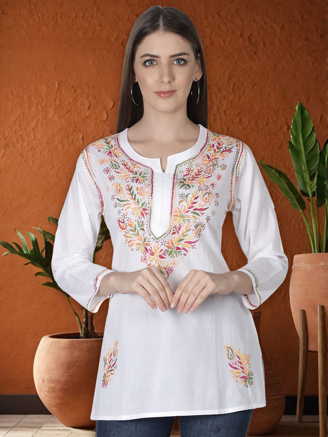 Seva Chikan Women Ethnic Motifs Embroidered Handloom Chikankari Kurti