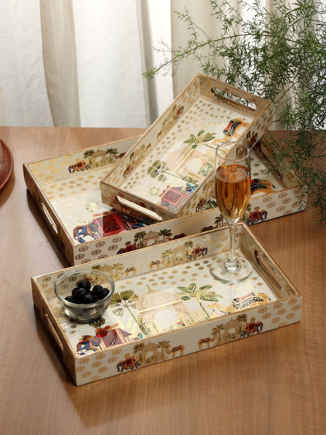 DULI Multicoloured 2026 MDF 3 Pieces Serving Tray
