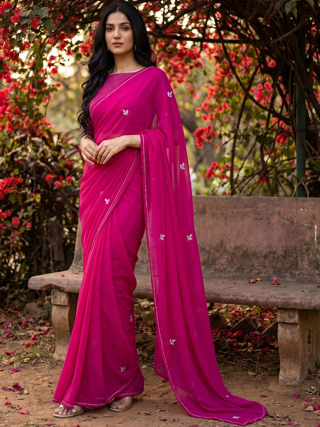 Rasvidha Ethnic Motifs Zari Poly Georgette Saree