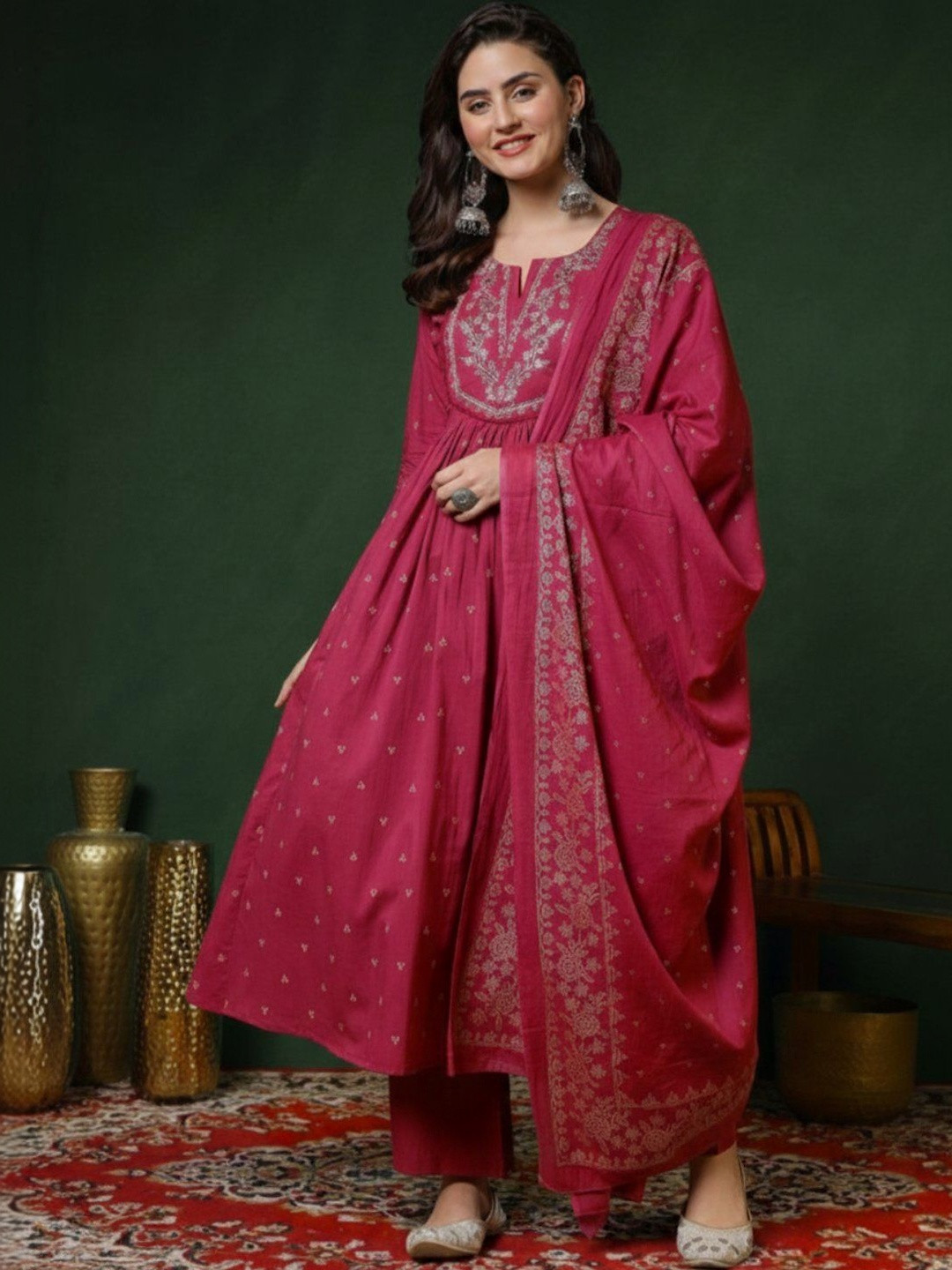 DIVASTRI Women Ethnic Motifs Printed Empire Kurta with Palazzos & With Dupatta