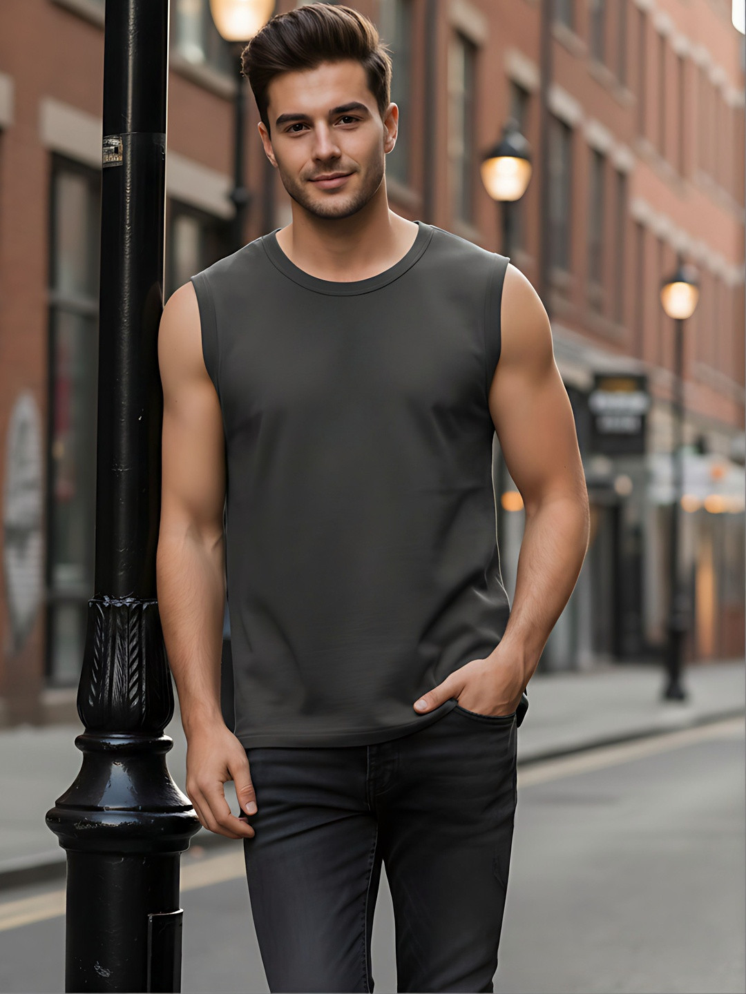 SYMBLANCE Round Neck Sleeveless T-shirt