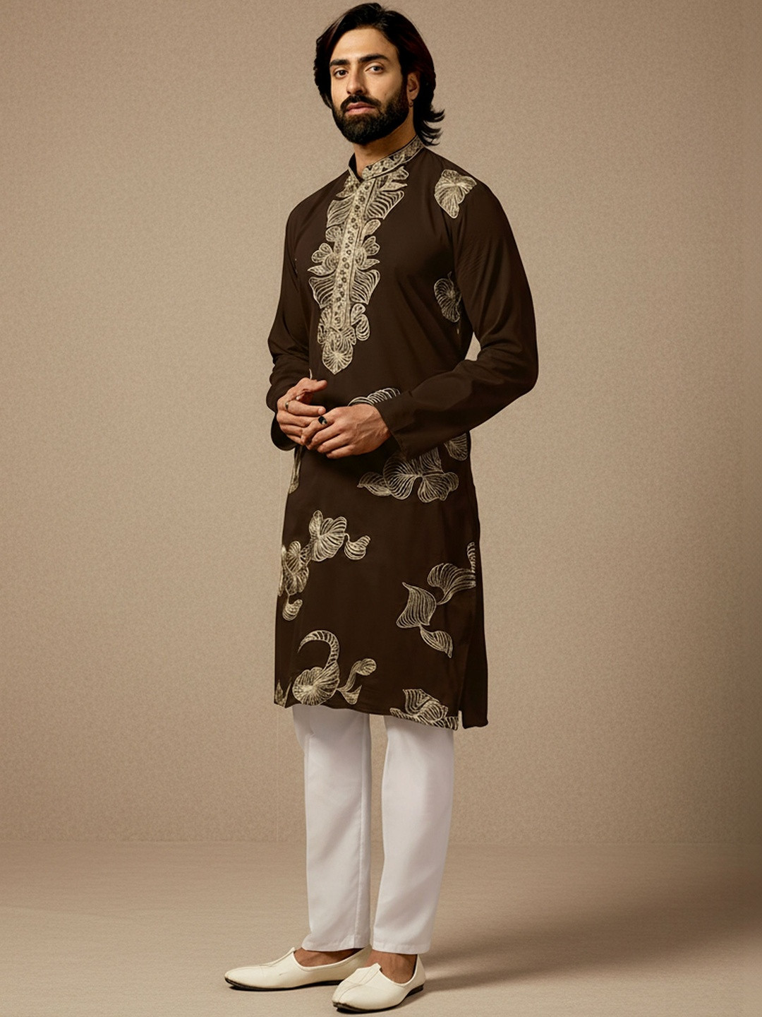 RANGRAAG Men Flared Sleeves Thread Work Kurta
