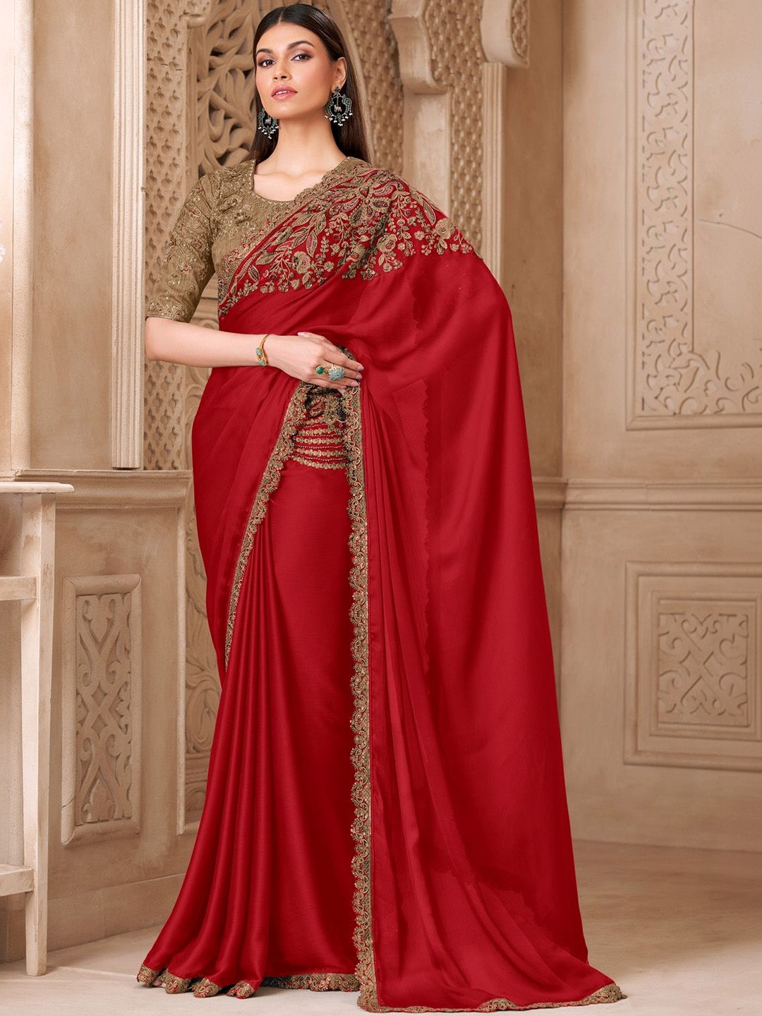all about you Ethnic Motifs Zari Poly Georgette Designer Saree